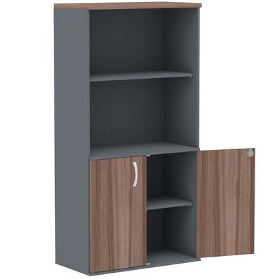 Armário Misto Pe25 Pandin 79,20 Cm Em Mdp Walnut E Grafito Com Duas Portas E Prateleira Superior
