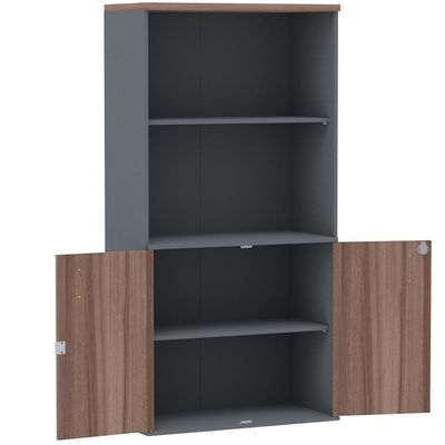 Armário Misto Pe25 Pandin 79,20 Cm Em Mdp Walnut E Grafito Com Duas Portas E Prateleira Superior