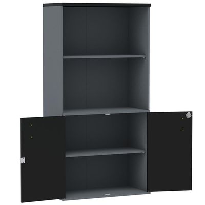 Armário Misto Pe25 Pandin 79,20 Cm Em Mdp Grafito E Preto Com Duas Portas E Prateleira Superior