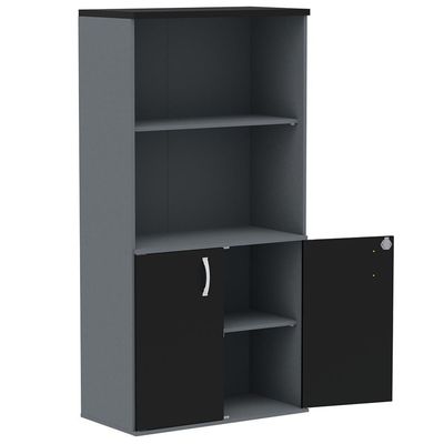 Armário Misto Pe25 Pandin 79,20 Cm Em Mdp Grafito E Preto Com Duas Portas E Prateleira Superior