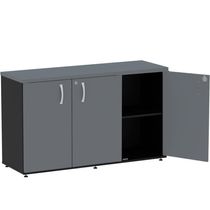 Armário Baixo Credenza Pe25 Pandin 121,50 Cm (Largura) Em Mdp Preto E Grafito Com Três Portas