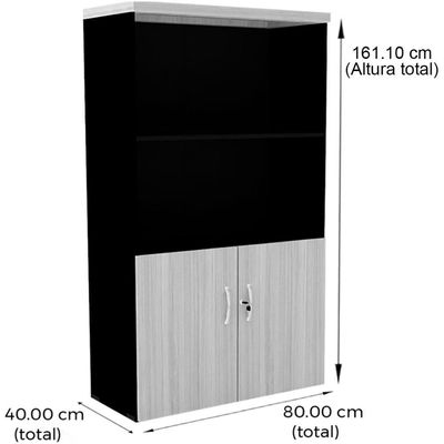 Armário Misto Pe40 Pandin 80 Cm Em Mdp Noce Naturalle E Preto Duas Portas E Prateleira Superior