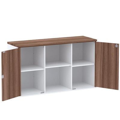 Armário Baixo Credenza Pe25 Pandin 121,50 Cm (Largura) Em Mdp Walnut E Branco Com Duas Portas