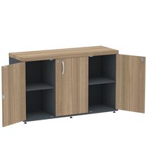 Armário Baixo Credenza Pe40 Pandin 121,50 Cm Em Mdp Noce Naturalle E Grafito Com Três Portas