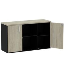 Armário Baixo Credenza Pe25 Pandin 121,50 Cm Em Mdp Nogueira Casablanca E Preto Com Duas Portas
