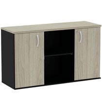 Armário Baixo Credenza Pe25 Pandin 121,50 Cm Em Mdp Nogueira Casablanca E Preto Com Duas Portas