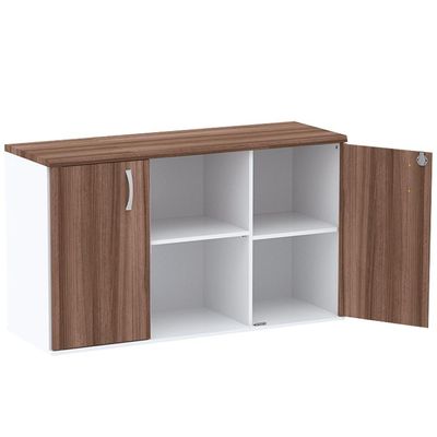 Armário Baixo Credenza Pe25 Pandin 121,50 Cm (Largura) Em Mdp Walnut E Branco Com Duas Portas