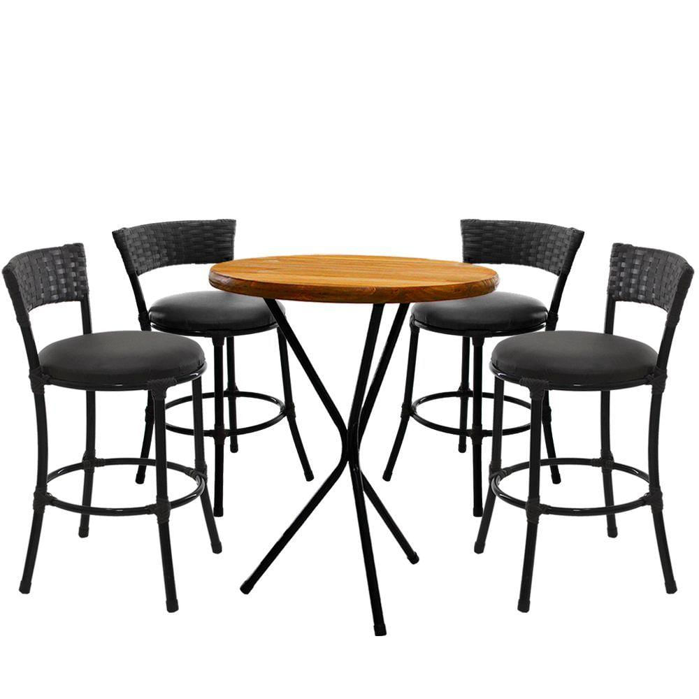 4 Banquetas Forts Baixa Fibra Alumínio Com Bistrô Preto