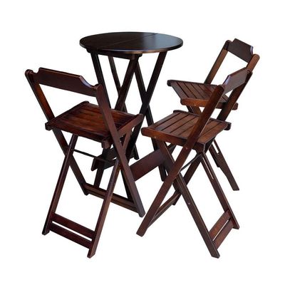 Kit 3 Jogos De Mesa Bistrô De Madeira Dobrável Com 3 Banquetas - Imbuia