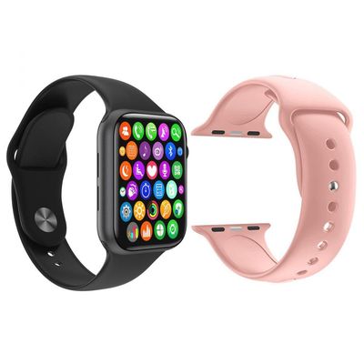 Kit 1 SmartWatch Plus Preto + 1 Pulseira Silicone Rosa