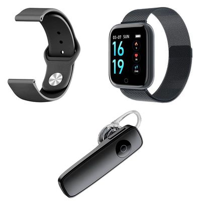 Kit 1 Smartwatch P70 Preto +1 Pulseira +1 Fone Headset Preto
