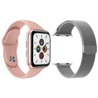 Kit 1 SmartWatch Rosa Android iOS + 1 Pulseira Extra Prata