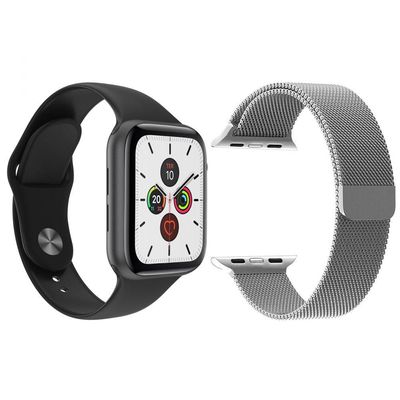Kit 1 SmartWatch Preto Android iOS + 1 Pulseira Extra Prata