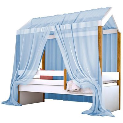 Cama Montessoriana Exclusiv Solteiro Com Voal Azul