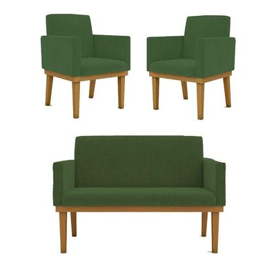 Kit Sofá 2 Lugares + Poltrona Base Suede Sala De Estar Verde