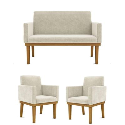 Kit Sofá Com Base Reforçada + 2 Poltronas Sala De Estar Cor:bege