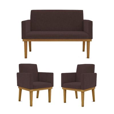 Kit Sofá Com Base Reforçada + 2 Poltronas Sala De Estar Cor:marrom