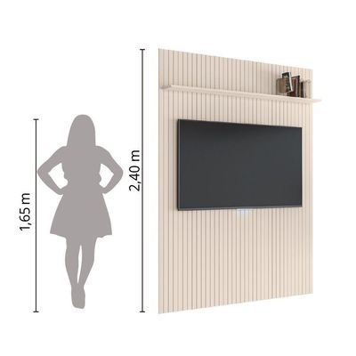 Painel Para Tv Até 70 Polegadas 1,80x2,40m Ripado Com Prateleira Arbo Off White Edn Off White