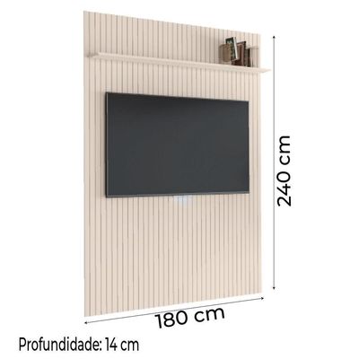 Painel Para Tv Até 70 Polegadas 1,80x2,40m Ripado Com Prateleira Arbo Off White Edn Off White