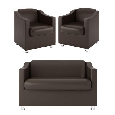 Kit Sofá Namoradeira Reforçada Tilla + 02 Poltronas marrom