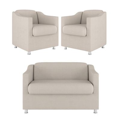 Kit Sofá Namoradeira + 02 Poltrona Tilla Recepção Sala Suede bege