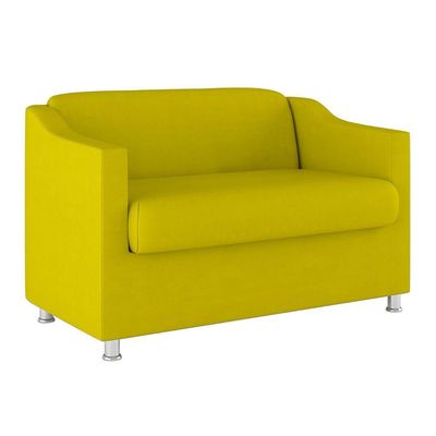 Kit Sofá Namoradeira + Poltrona Tilla Recepção Sala Tecido amarelo