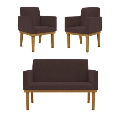 Kit Sofá 2 Lugares + Poltrona Com Base Suede marrom