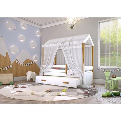 Bicama Montessori Exclusiv Com Colchão E Voal Branco