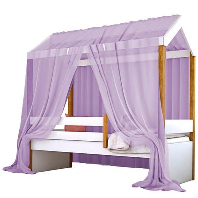 Cama Montessoriana Exclusiv Solteiro Com Voal Lilás