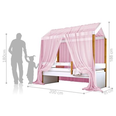 Cama Montessoriana Exclusiv Solteiro Com Voal Rosa