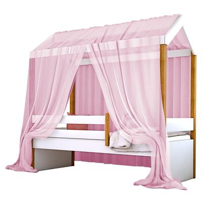 Cama Montessoriana Exclusiv Solteiro Com Voal Rosa