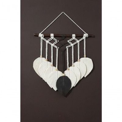 Painel Macramê Folhas Preto Cru