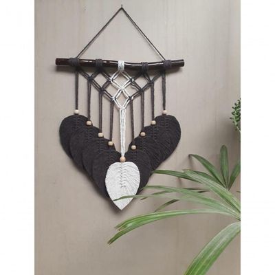 Painel Macramê Folhas Preto Cru