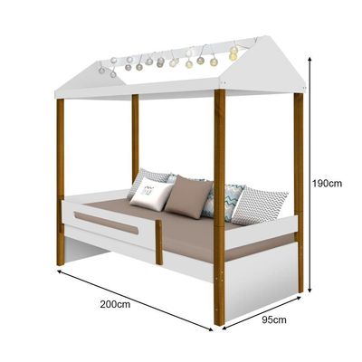Cama Montessoriana Infantil Solteiro Sara Com Led Divaloto - Branco/Amêndoa - Cor: Branco