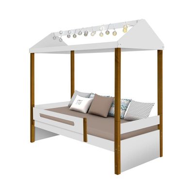 Cama Montessoriana Infantil Solteiro Sara Com Led Divaloto - Branco/Amêndoa - Cor: Branco