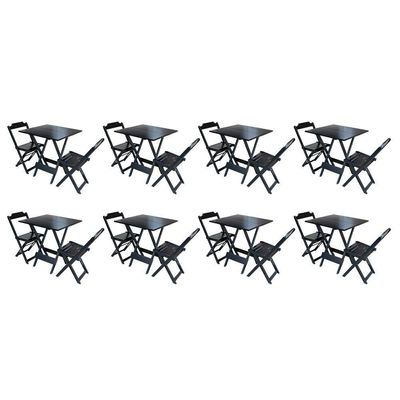 Kit 8 Conjuntos De Mesa Dobravel Com 2 Cadeiras De Madeira 70X70 - Pret - Preto