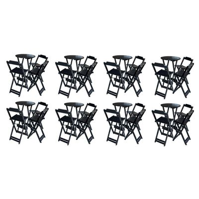 Kit 8 Jogos De Mesa Bistrô De Madeira Dobrável Com 3 Banquetas - Preto