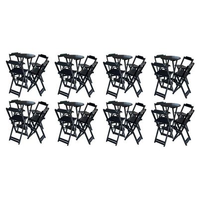 Kit 8 Jogos De Mesa Bistrô De Madeira Com 4 Cadeiras Dobravel Preto - Preto
