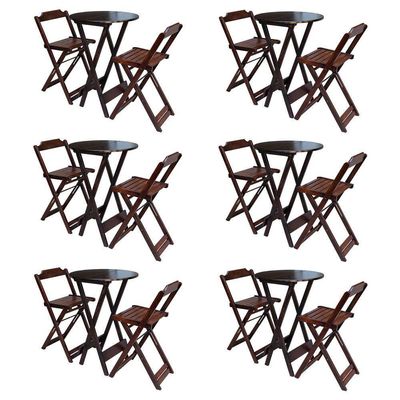 Kit 6 Jogos De Mesa Bistrô De Madeira Com 2 Cadeiras Dobravel Imbuia - Marrom