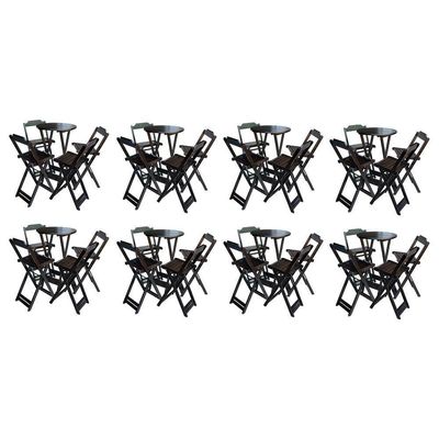 Kit 8 Jogos De Mesa Bistrô De Madeira Com 4 Cadeiras Dobravel Tabaco - Marrom