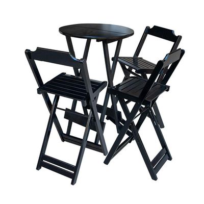 Kit 8 Jogos De Mesa Bistrô De Madeira Dobrável Com 3 Banquetas - Preto