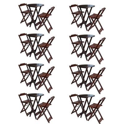 Kit 8 Jogos De Mesa Bistrô De Madeira Com 2 Cadeiras Dobravel Imbuia - Marrom
