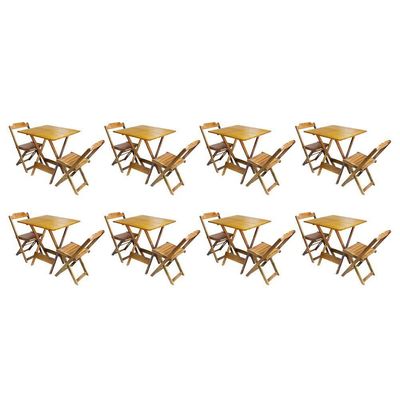 Kit 8 Conjuntos De Mesa Dobravel Com 2 Cadeiras De Madeira 70X70 - Mel - Amarelo
