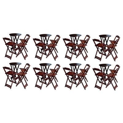 Kit 8 Jogos De Mesa Bistrô De Madeira Dobrável Com 3 Banquetas - Imbuia