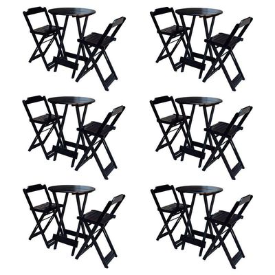 Kit 6 Jogos De Mesa Bistrô De Madeira Com 2 Cadeiras Dobravel Preto - Preto