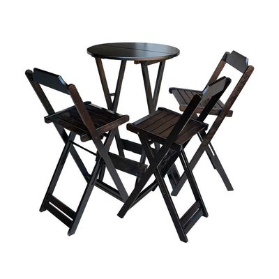 Kit Mesa Bistrô De Madeira Dobrável Com 3 Banquetas - Tabaco