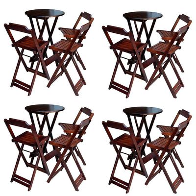Kit 4 Jogos De Mesa Bistrô De Madeira Dobrável Com 3 Banquetas - Imbuia