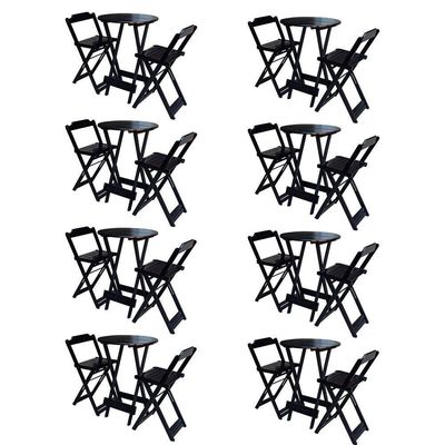 Kit 8 Jogos De Mesa Bistrô De Madeira Com 2 Cadeiras Dobravel Preto - Preto