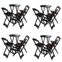 Kit 4 Conjuntos De Mesa Bistrô Dobravel Em Madeira Maciça Com 3 Banquetas Altas - Tabaco - Marrom
