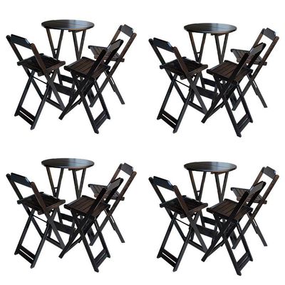 Kit 4 Jogos De Mesa Bistrô De Madeira Dobrável Com 3 Banquetas - Tabaco